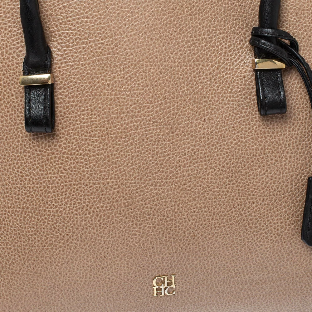 Carolina Herrera Black/Beige Leather Zip Tote Women