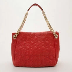 Carolina Herrera Red Monogram Embossed Chain Handle Tote Women