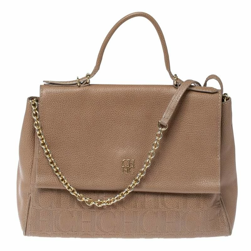 Carolina Herrera Beige Leather Minueto Top Handle Bag Women