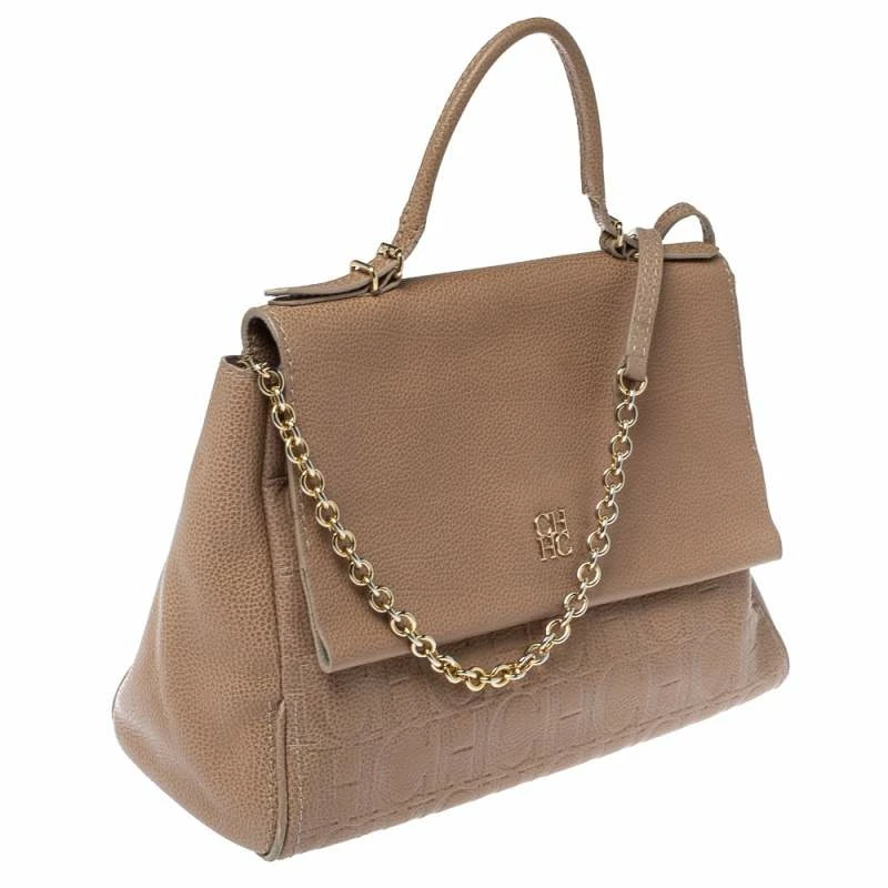 Carolina Herrera Beige Leather Minueto Top Handle Bag Women