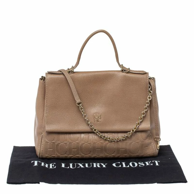 Carolina Herrera Beige Leather Minueto Top Handle Bag Women