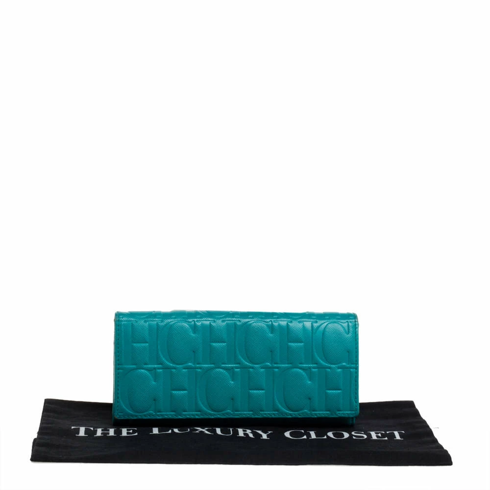 Carolina Herrera Green Monogram Coated Canvas Continental Wallet Women