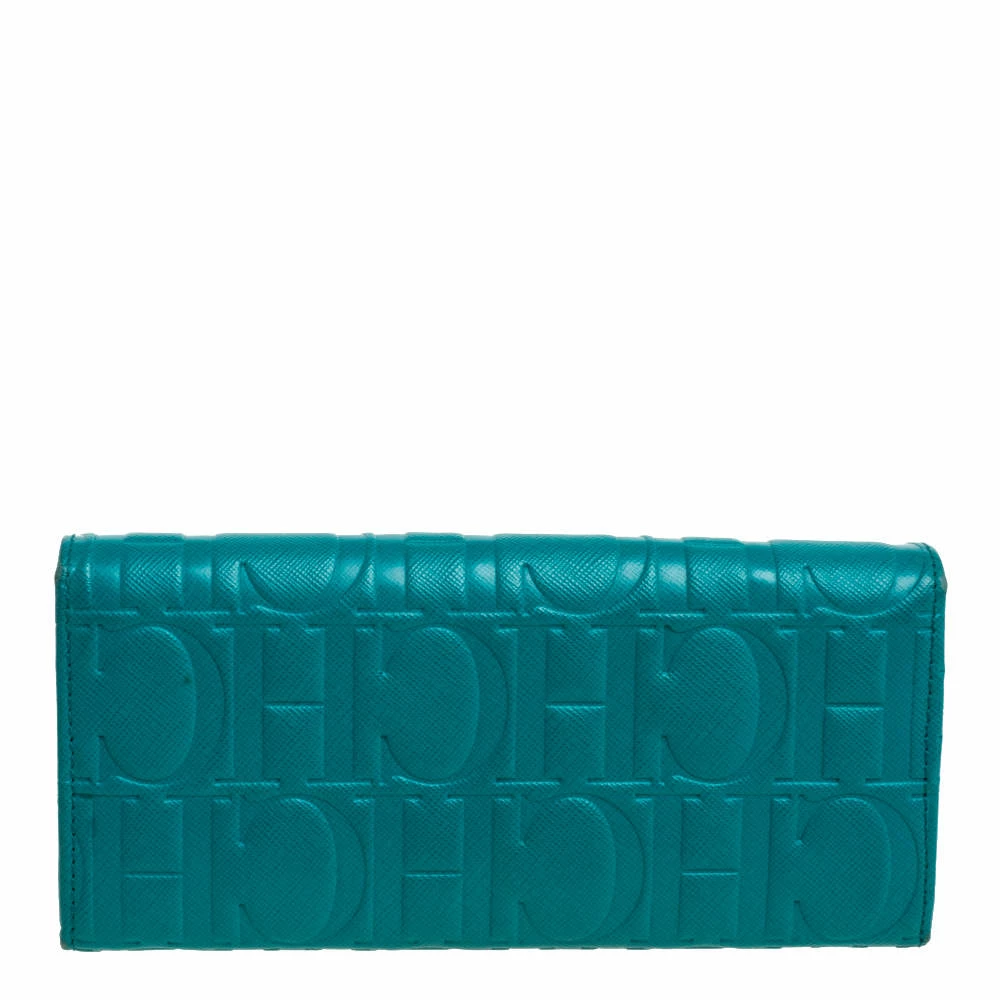 Carolina Herrera Green Monogram Coated Canvas Continental Wallet Women