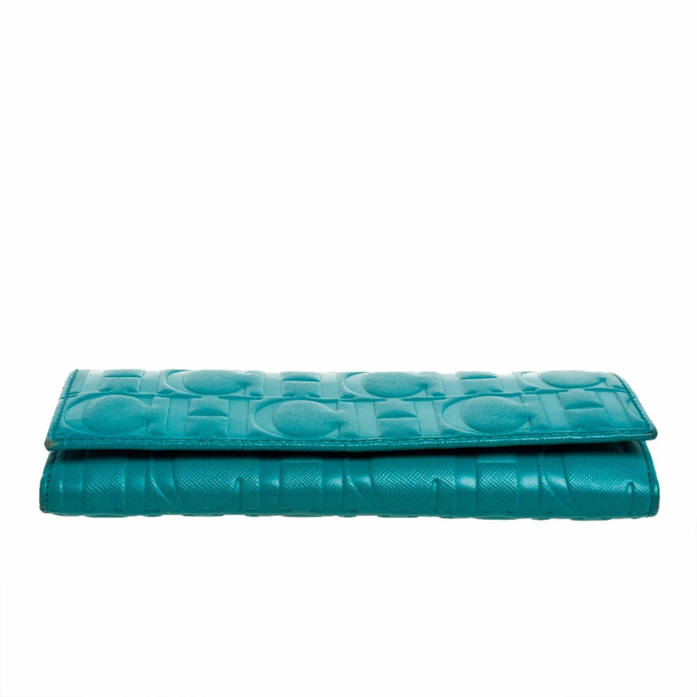 Carolina Herrera Green Monogram Coated Canvas Continental Wallet Women