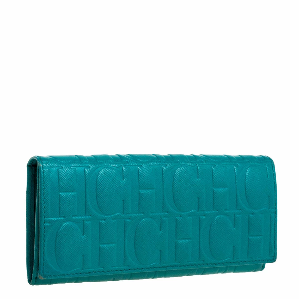 Carolina Herrera Green Monogram Coated Canvas Continental Wallet Women