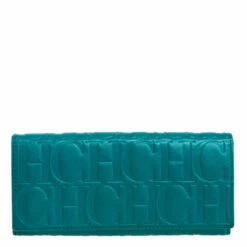 Carolina Herrera Green Monogram Coated Canvas Continental Wallet Women