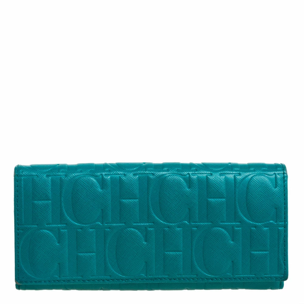 Carolina Herrera Green Monogram Coated Canvas Continental Wallet Women