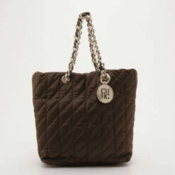 Carolina Herrera Brown Quilted Nylon Tote Women