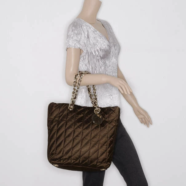 Carolina Herrera Brown Quilted Nylon Tote Women