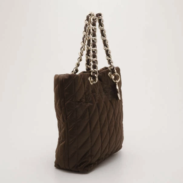 Carolina Herrera Brown Quilted Nylon Tote Women