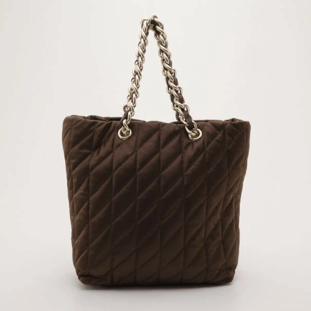 Carolina Herrera Brown Quilted Nylon Tote Women