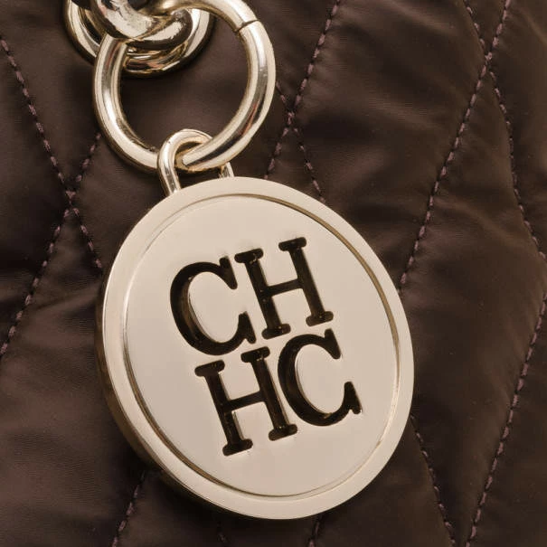 Carolina Herrera Brown Quilted Nylon Tote Women