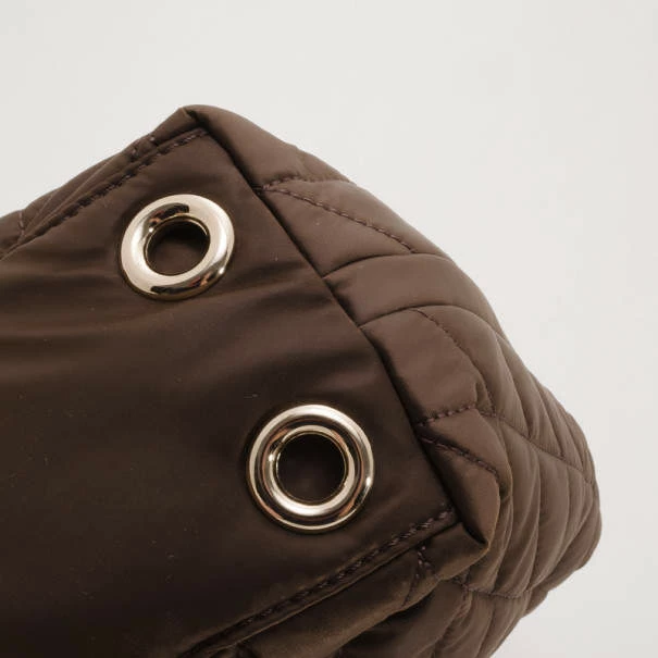 Carolina Herrera Brown Quilted Nylon Tote Women