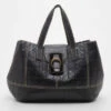 Carolina Herrera Black Monogram Embossed Tote Women
