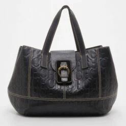 Carolina Herrera Black Monogram Embossed Tote Women