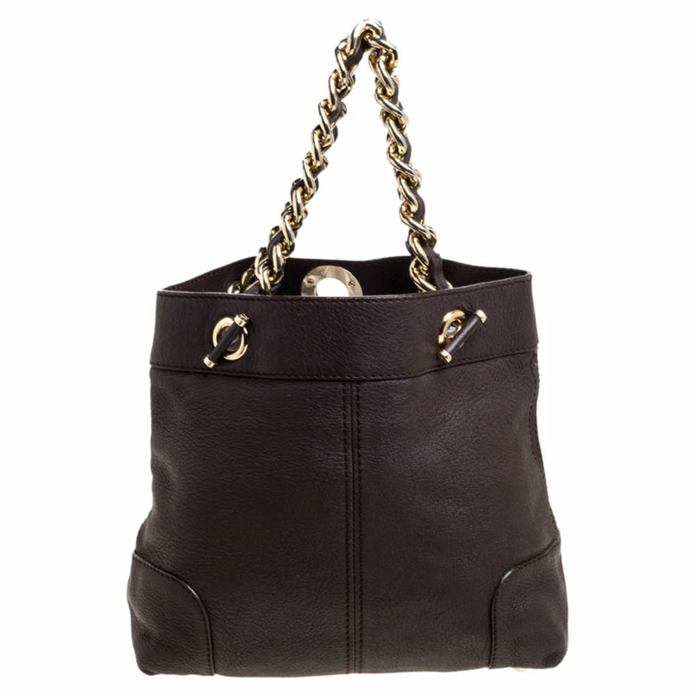 Carolina Herrera Brown Leather Chain Handle Tote Women
