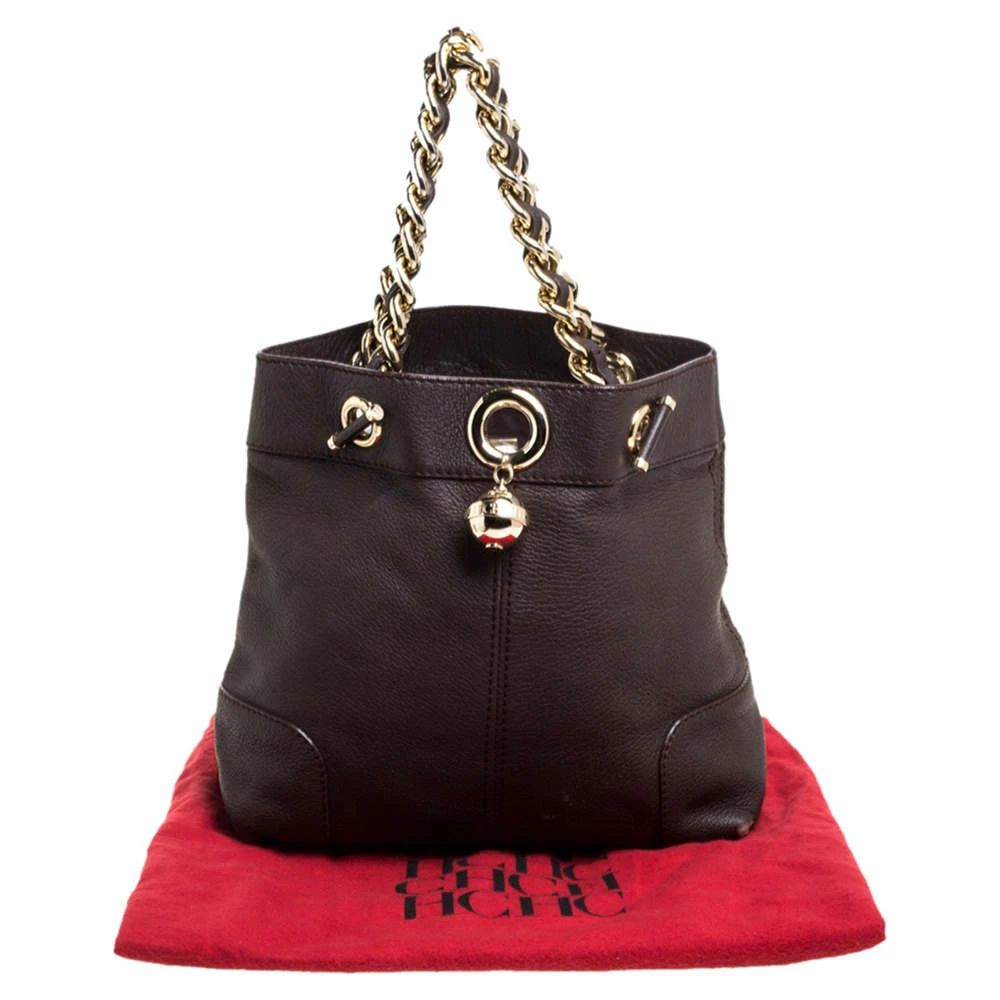 Carolina Herrera Brown Leather Chain Handle Tote Women