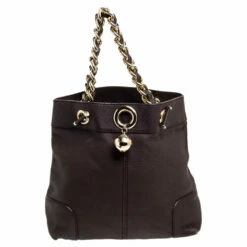 Carolina Herrera Brown Leather Chain Handle Tote Women