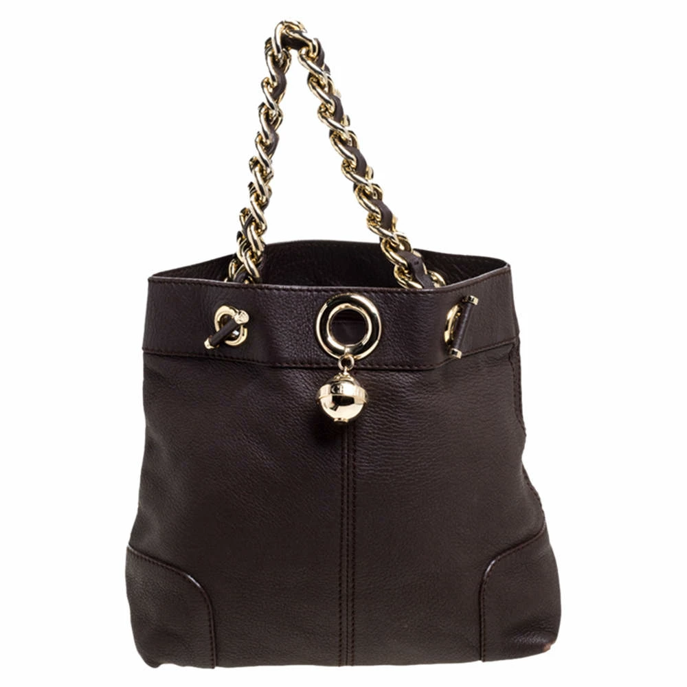 Carolina Herrera Brown Leather Chain Handle Tote Women