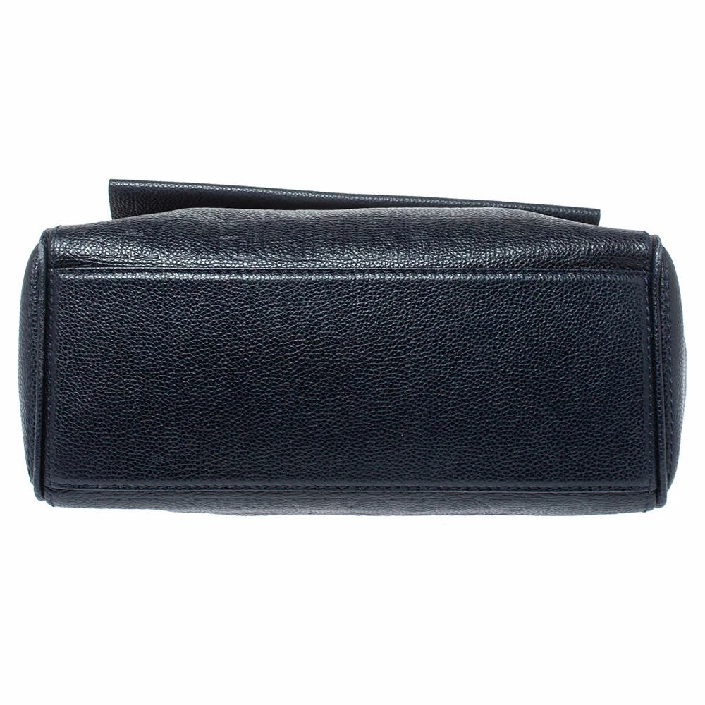 Carolina Herrera Navy Blue Monogram Embossed Leather Minuetto Flap Top Handle Bag Women