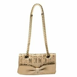 Carolina Herrera Gold Monogram Leather Audrey Shoulder Bag Women