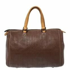 Carolina Herrera Brown Monogram Leather Large Andy Boston Bag Women