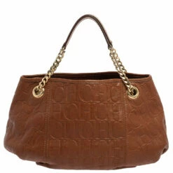 Carolina Herrera Brown Monogram Leather Poppy Hobo Women