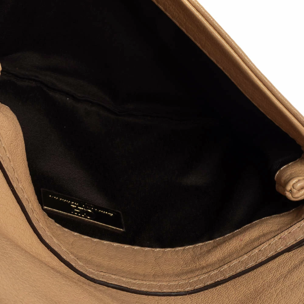 Carolina Herrera Beige Quilted Embossed Leather Flap Chain Clutch Women