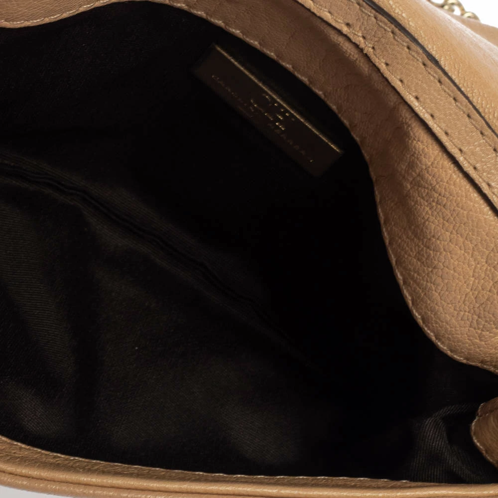 Carolina Herrera Beige Quilted Embossed Leather Flap Chain Clutch Women