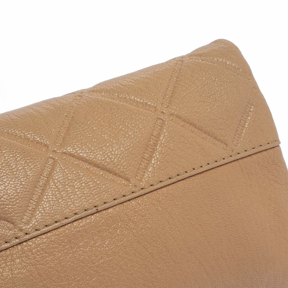 Carolina Herrera Beige Quilted Embossed Leather Flap Chain Clutch Women