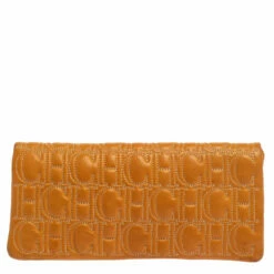 Carolina Herrera Mustard Monogram Embossed Leather Flap Clutch Women - Yellow