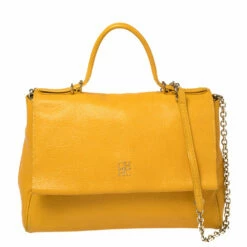 Carolina Herrera Yellow Leather Minuetto Flap Top Handle Bag Women