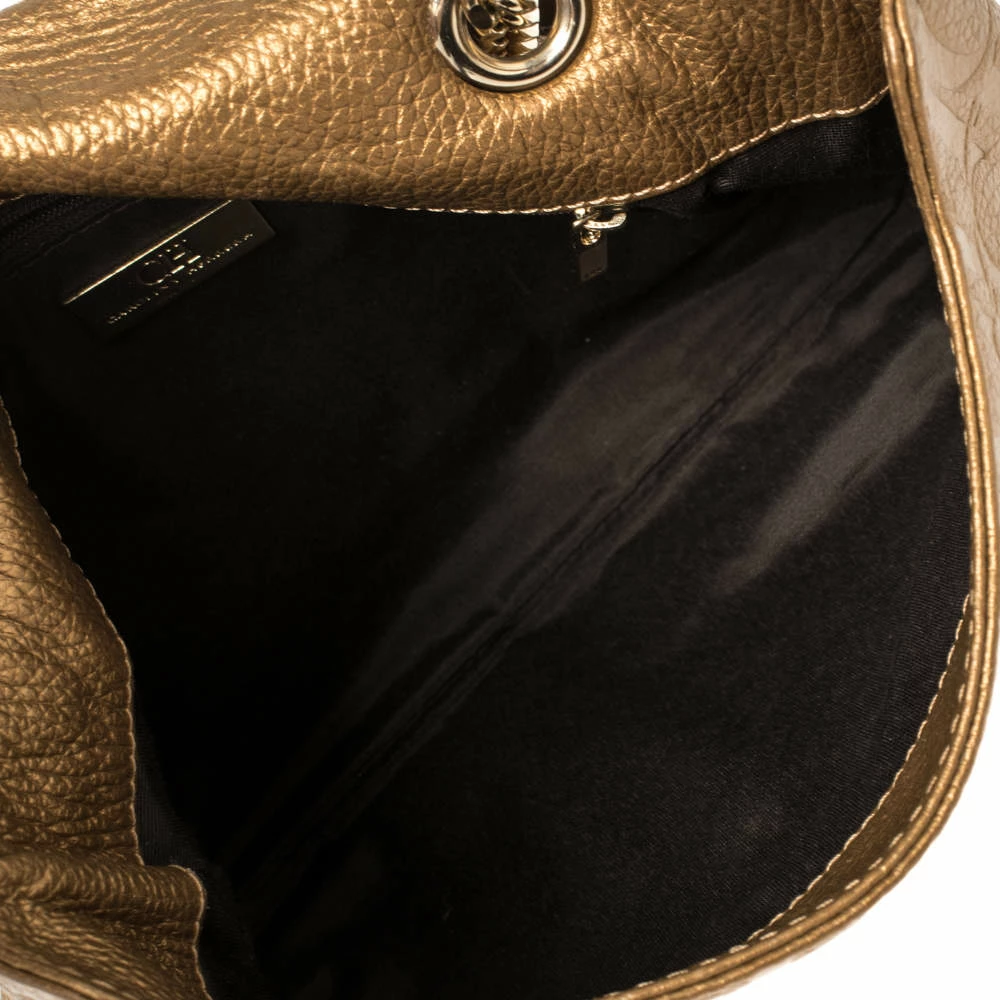 Carolina Herrera Gold Monogram Leather Audrey Shoulder Bag Women