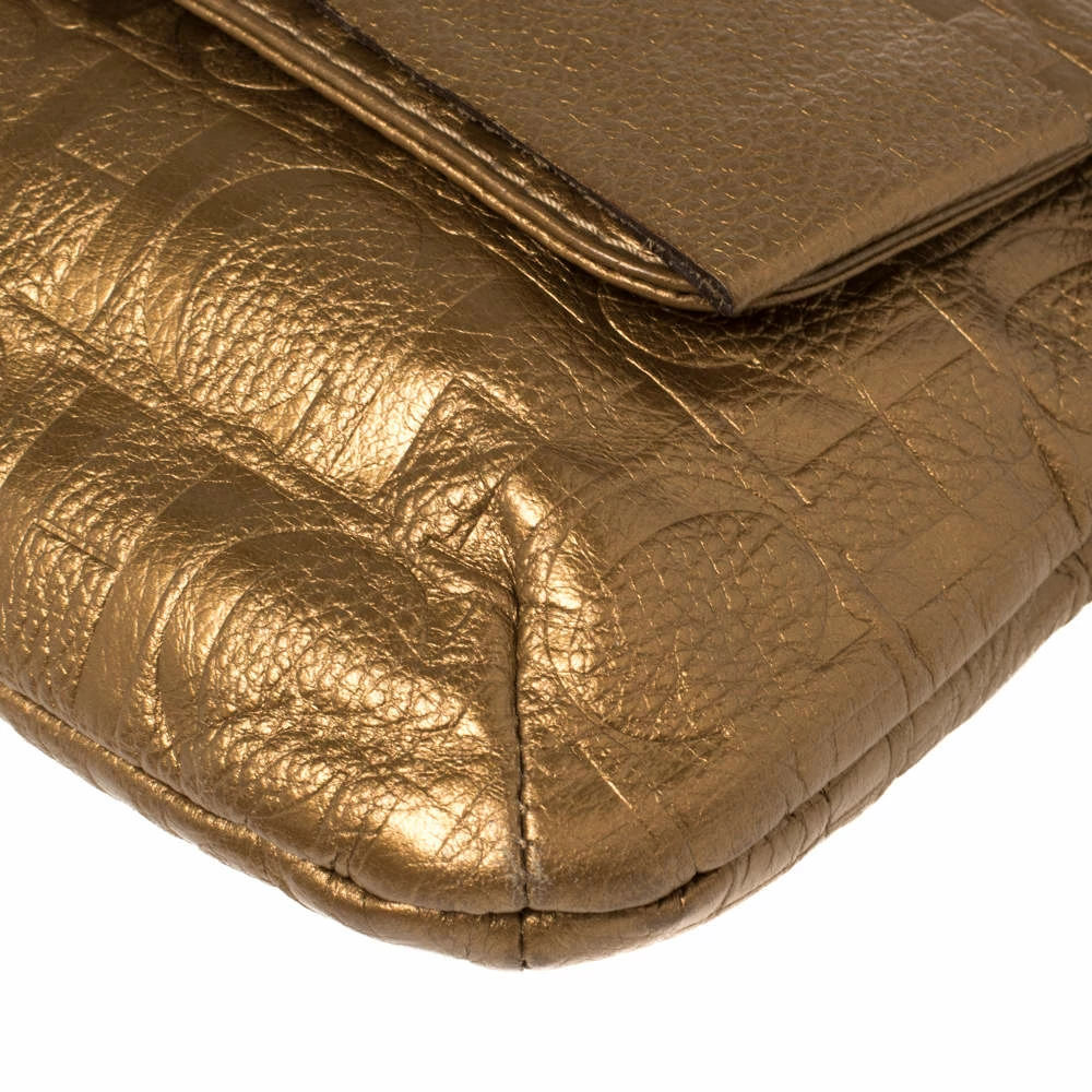 Carolina Herrera Gold Monogram Leather Audrey Shoulder Bag Women