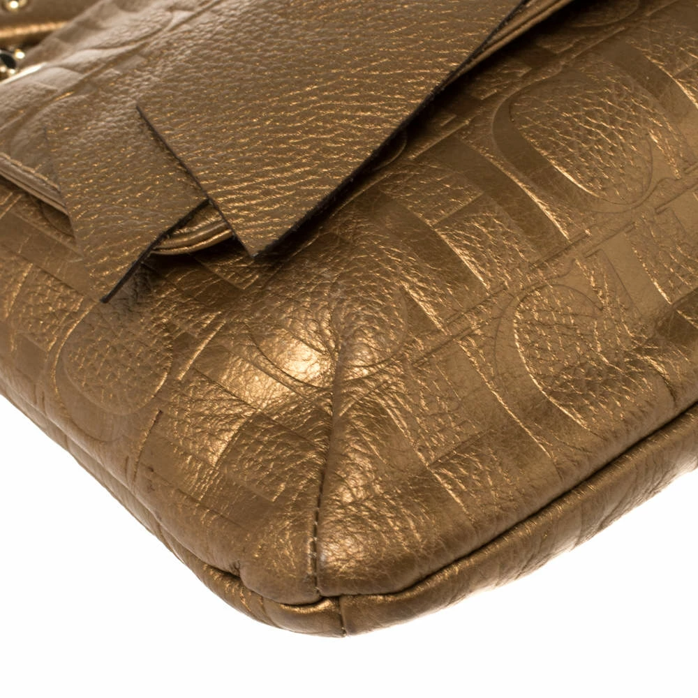 Carolina Herrera Gold Monogram Leather Audrey Shoulder Bag Women