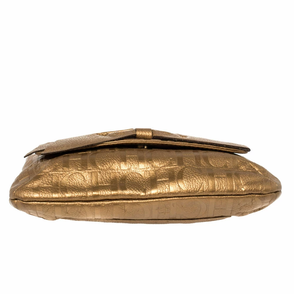 Carolina Herrera Gold Monogram Leather Audrey Shoulder Bag Women