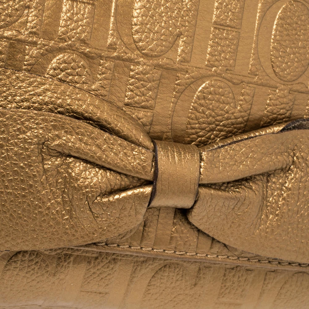 Carolina Herrera Gold Monogram Leather Audrey Shoulder Bag Women