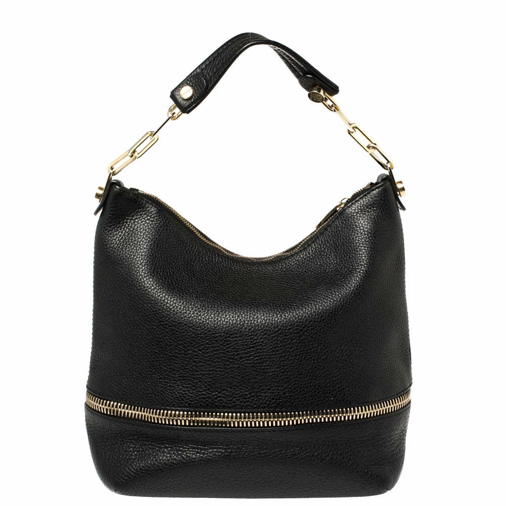 Carolina Herrera Black Leather Zipped Hobo Women