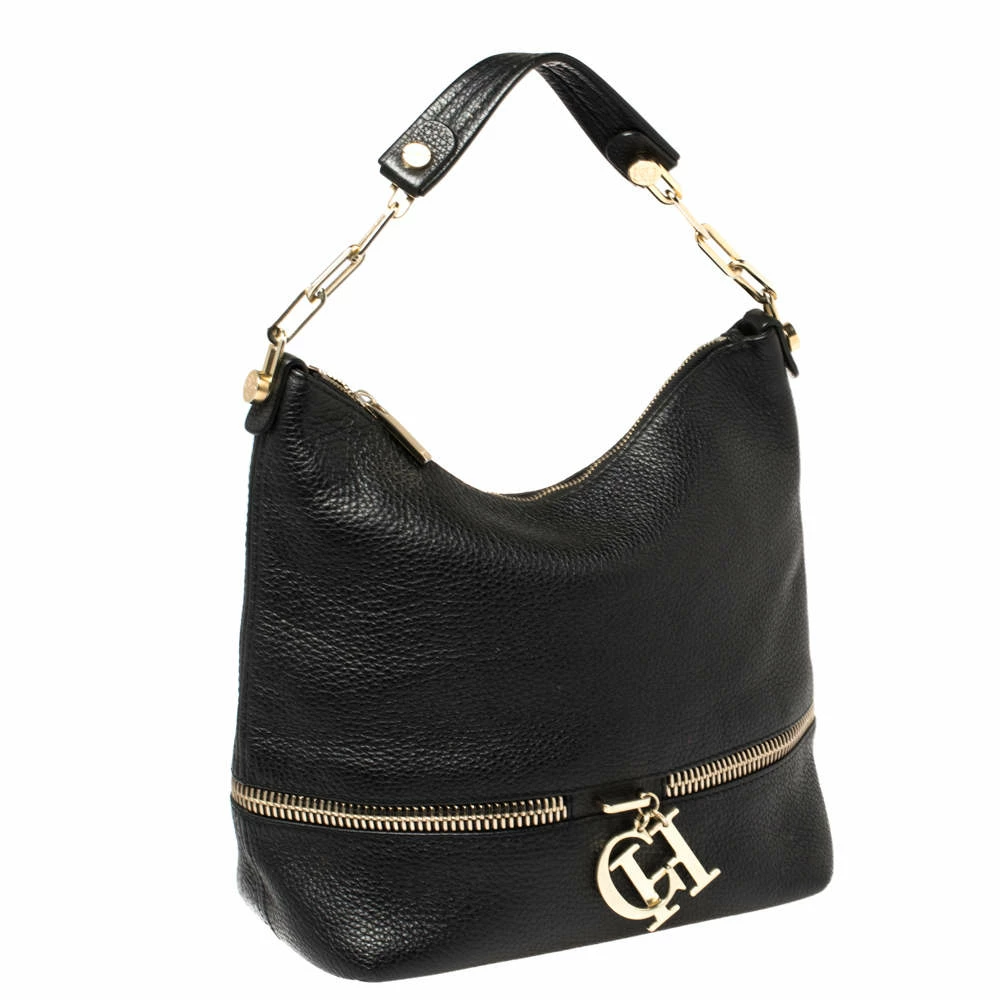 Carolina Herrera Black Leather Zipped Hobo Women