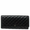 Carolina Herrera Black Quilted Leather Flap Wallet Women