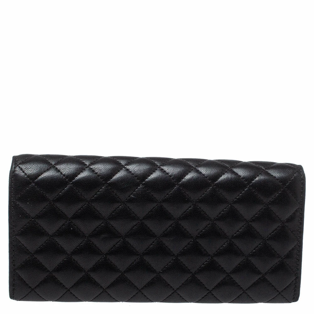 Carolina Herrera Black Quilted Leather Flap Wallet Women
