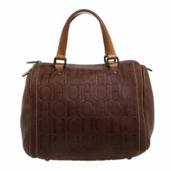 Carolina Herrera Brown Leather Monogram Embossed Andy Boston Bag Women