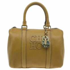 Carolina Herrera Camel Leahter Padlock Charm Boston Bag Women - Brown