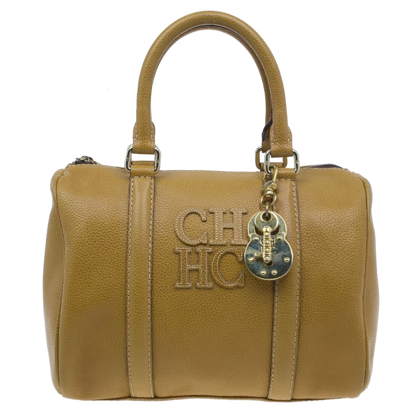 Carolina Herrera Camel Leahter Padlock Charm Boston Bag Women - Brown