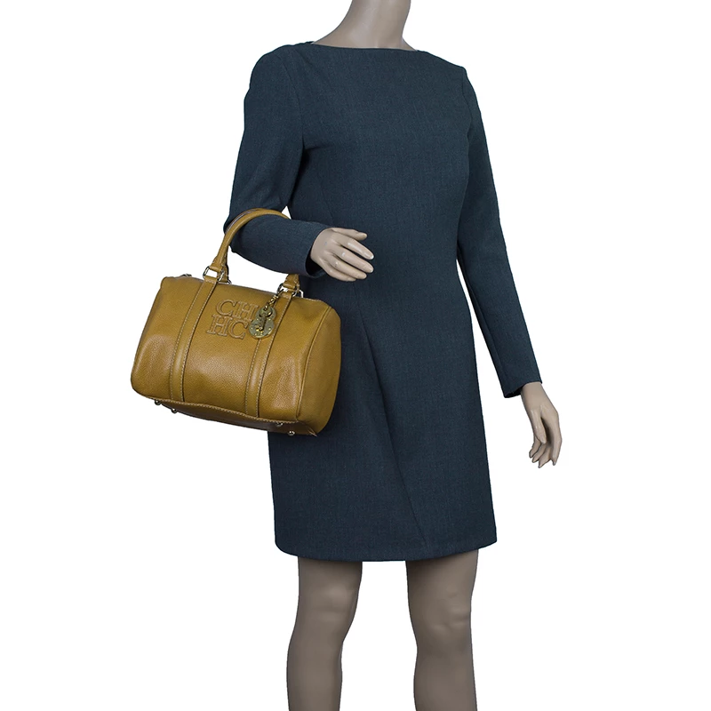 Carolina Herrera Camel Leahter Padlock Charm Boston Bag Women - Brown