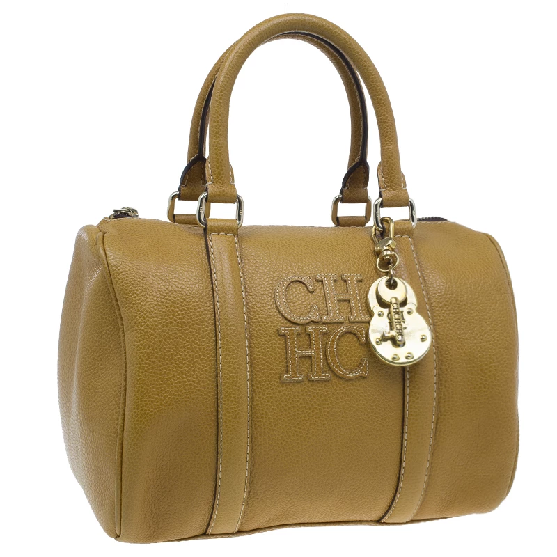 Carolina Herrera Camel Leahter Padlock Charm Boston Bag Women - Brown