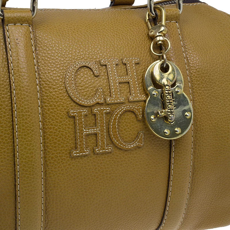 Carolina Herrera Camel Leahter Padlock Charm Boston Bag Women - Brown