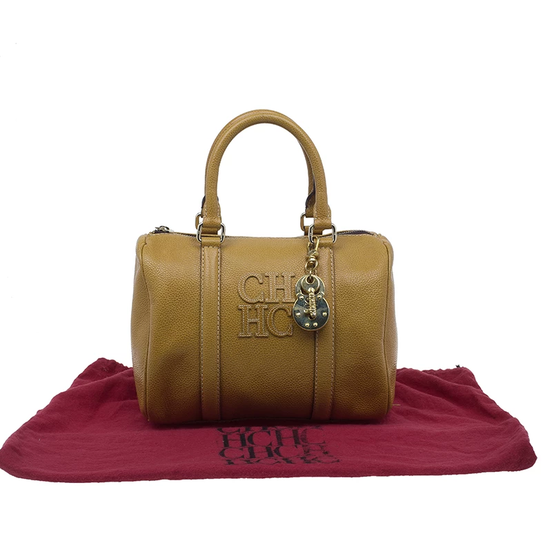 Carolina Herrera Camel Leahter Padlock Charm Boston Bag Women - Brown