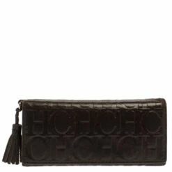 Carolina Herrera Dark Brown Monogram Leather Continental Wallet Women