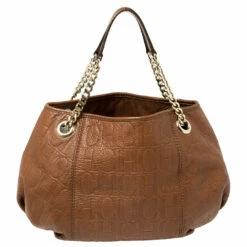 Carolina Herrera Embossed Leather Chain Hobo Women - Brown